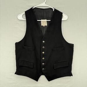 VTG Mens Wool Vest Waistcoat Sz 40 Black Brass Button Superfine Doeskin England